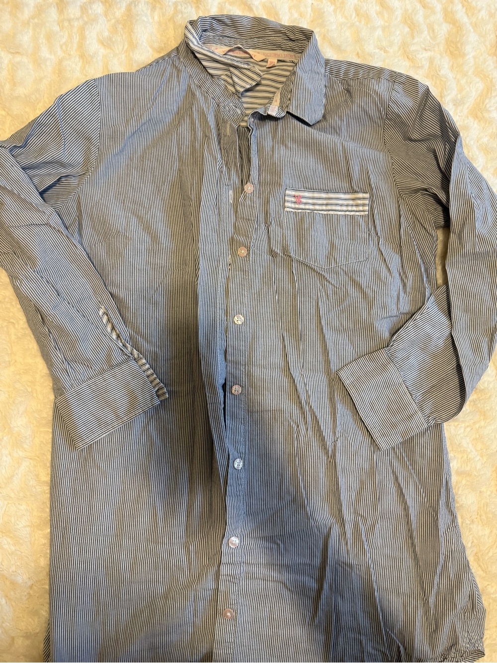 Victoria's Secret Blue & White Striped Long Pajama Shirt
